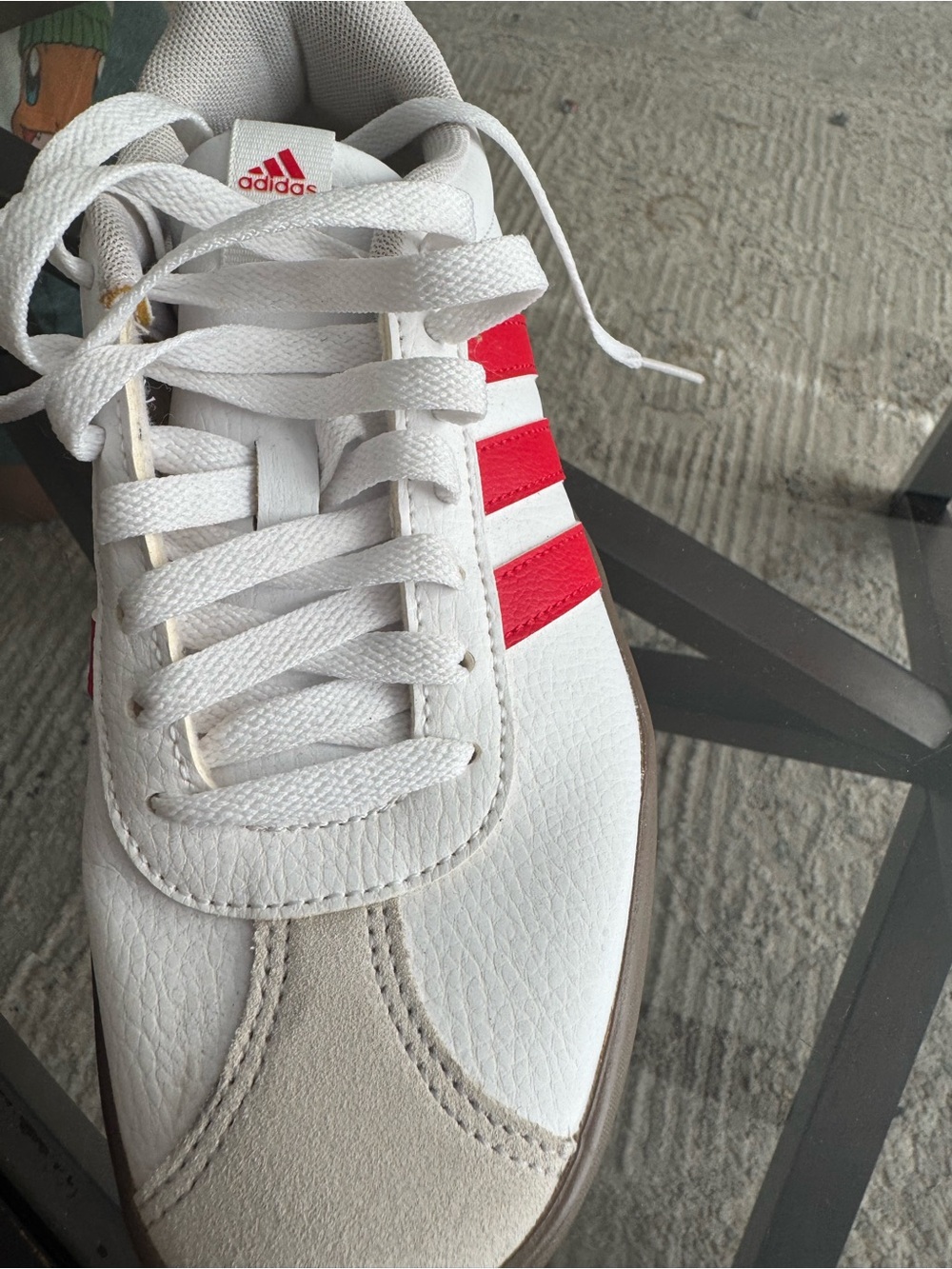 adidas Women’s White Sneakers with Red Three-Stripes - Picture 3 of 7
